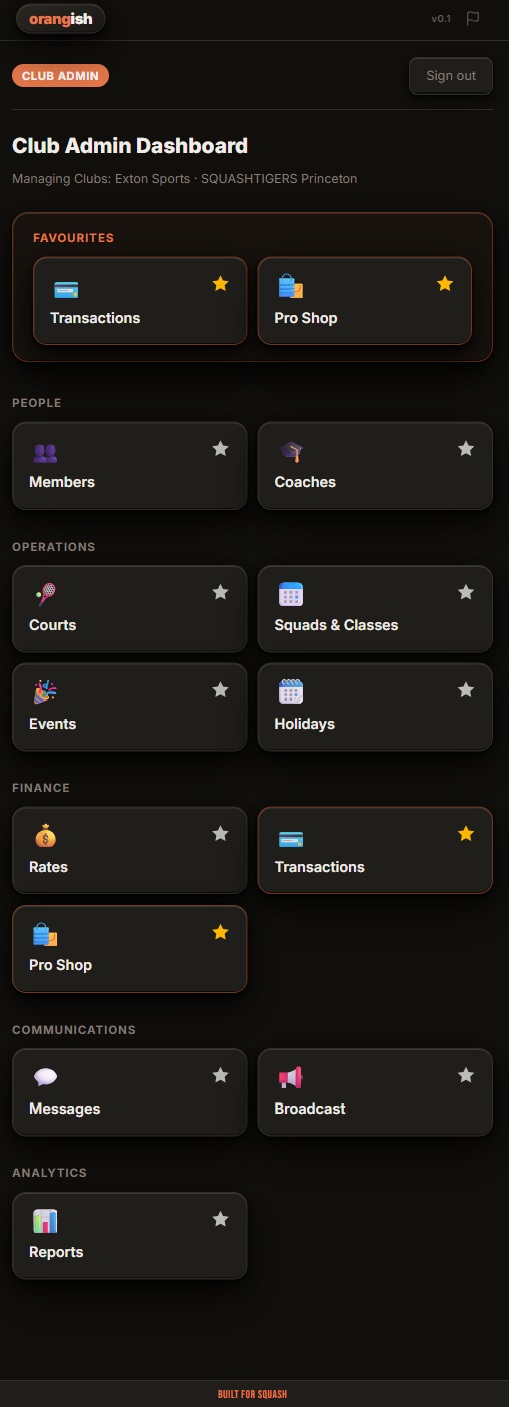 Orangish club admin dashboard